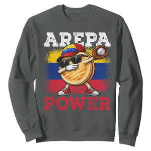 Funny Arepa Power Venezuela Baseball Lover Sweatshirt Cute Dabbing Arepa TS11 Dark Heather Print Your Wear