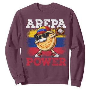 Funny Arepa Power Venezuela Baseball Lover Sweatshirt Cute Dabbing Arepa TS11 Maroon Print Your Wear