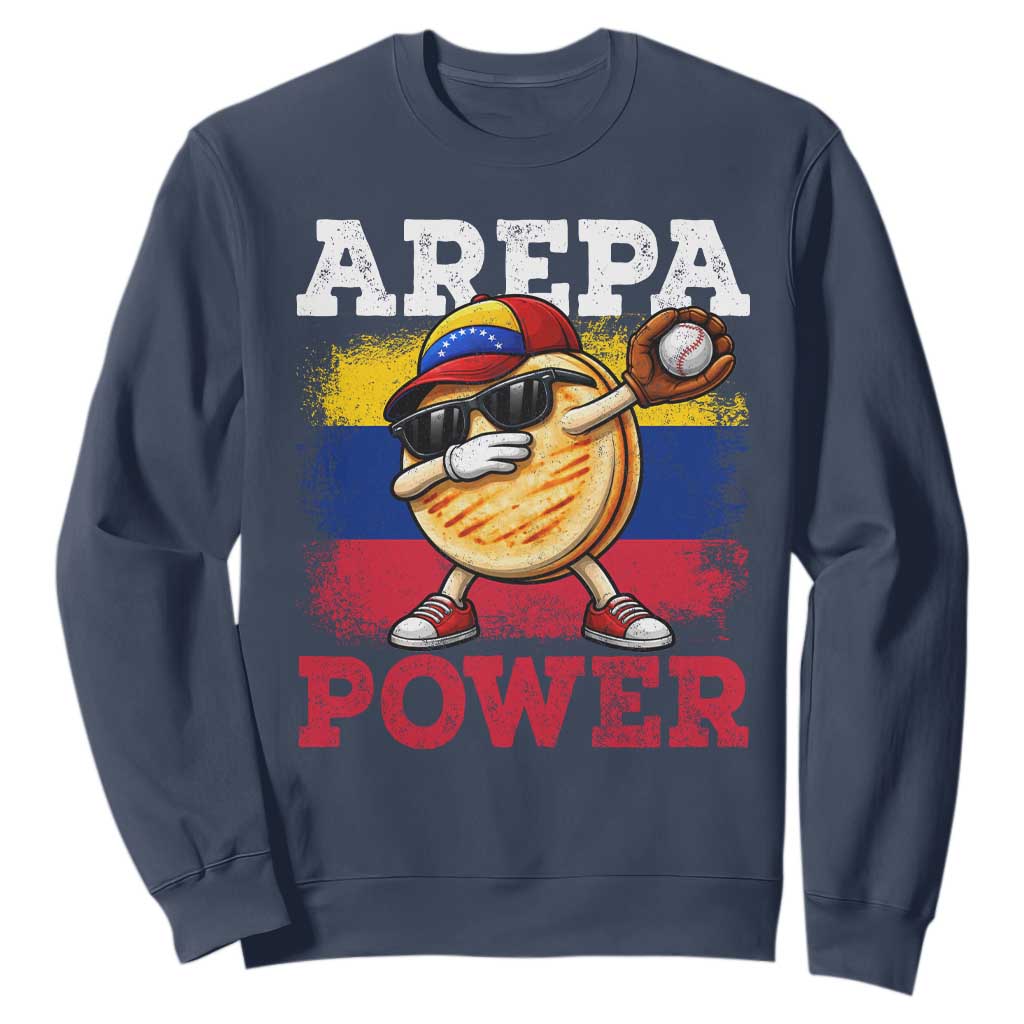 Funny Arepa Power Venezuela Baseball Lover Sweatshirt Cute Dabbing Arepa TS11 Navy Print Your Wear