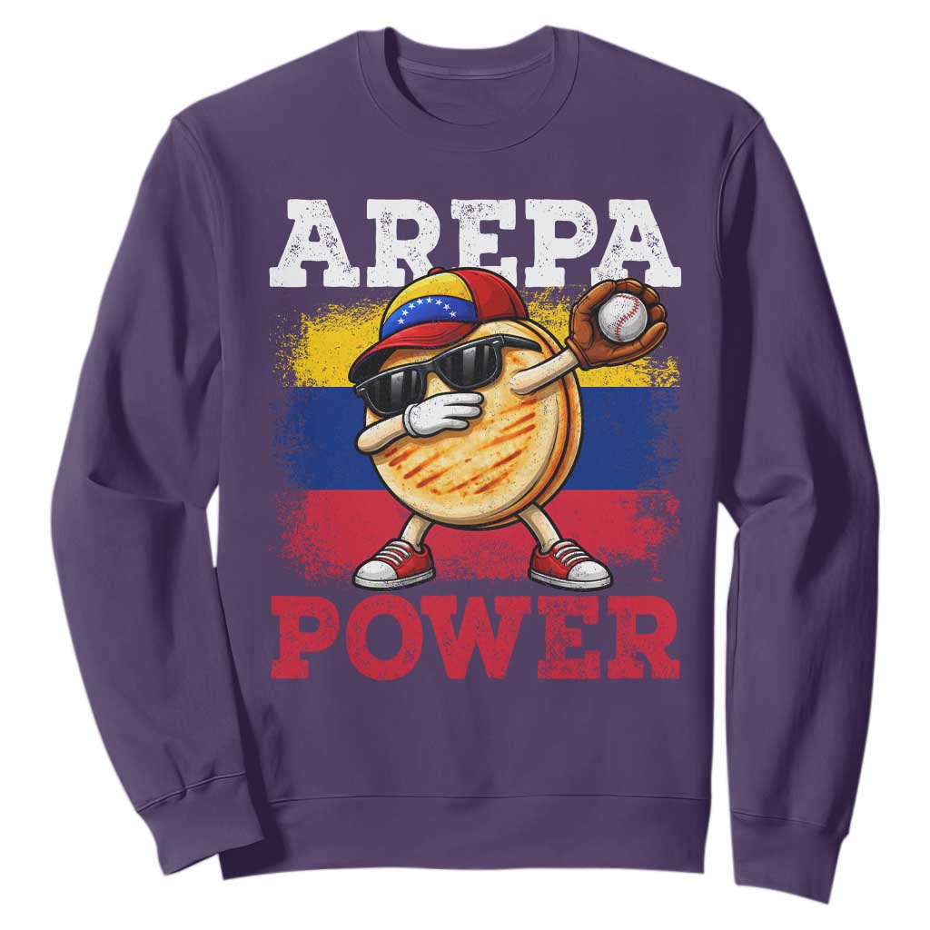 Funny Arepa Power Venezuela Baseball Lover Sweatshirt Cute Dabbing Arepa TS11 Purple Print Your Wear