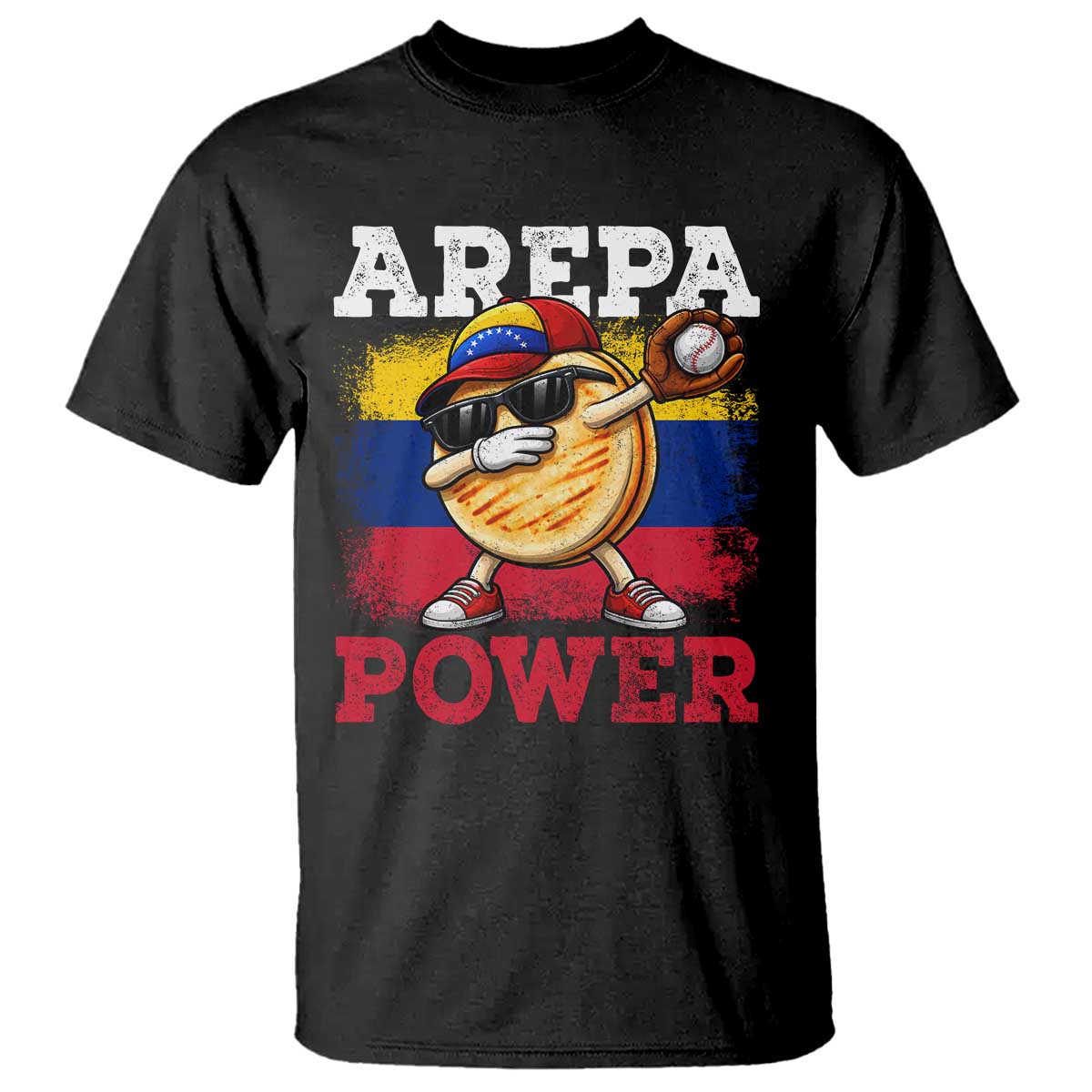 Funny Arepa Power Venezuela Baseball Lover T Shirt - Cute Dabbing Arepa TS11 Black Print Your Wear