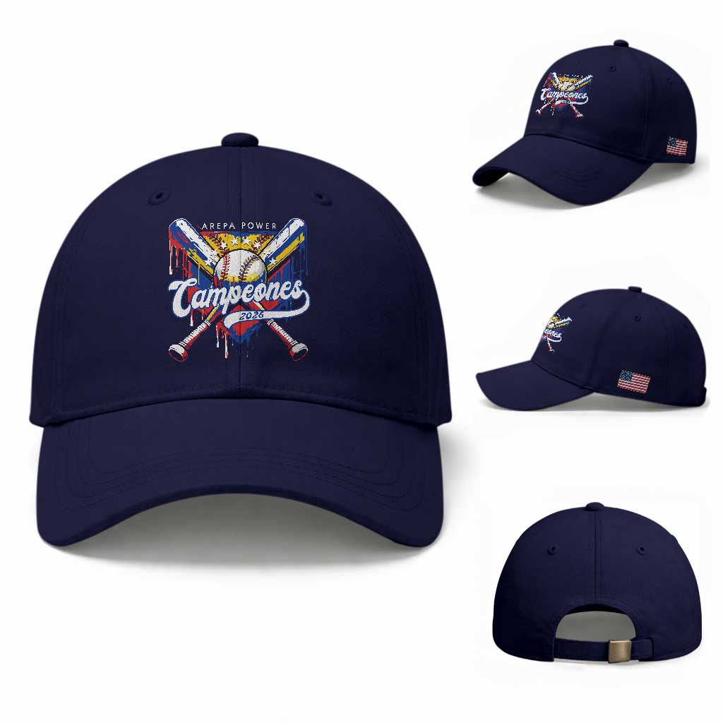 Venezuela Campeones Baseball Championship 2026 Baseball Cap Home Plate Drip TS11 Baseball Cap Universal Fit Dark Blue Print Your Wear
