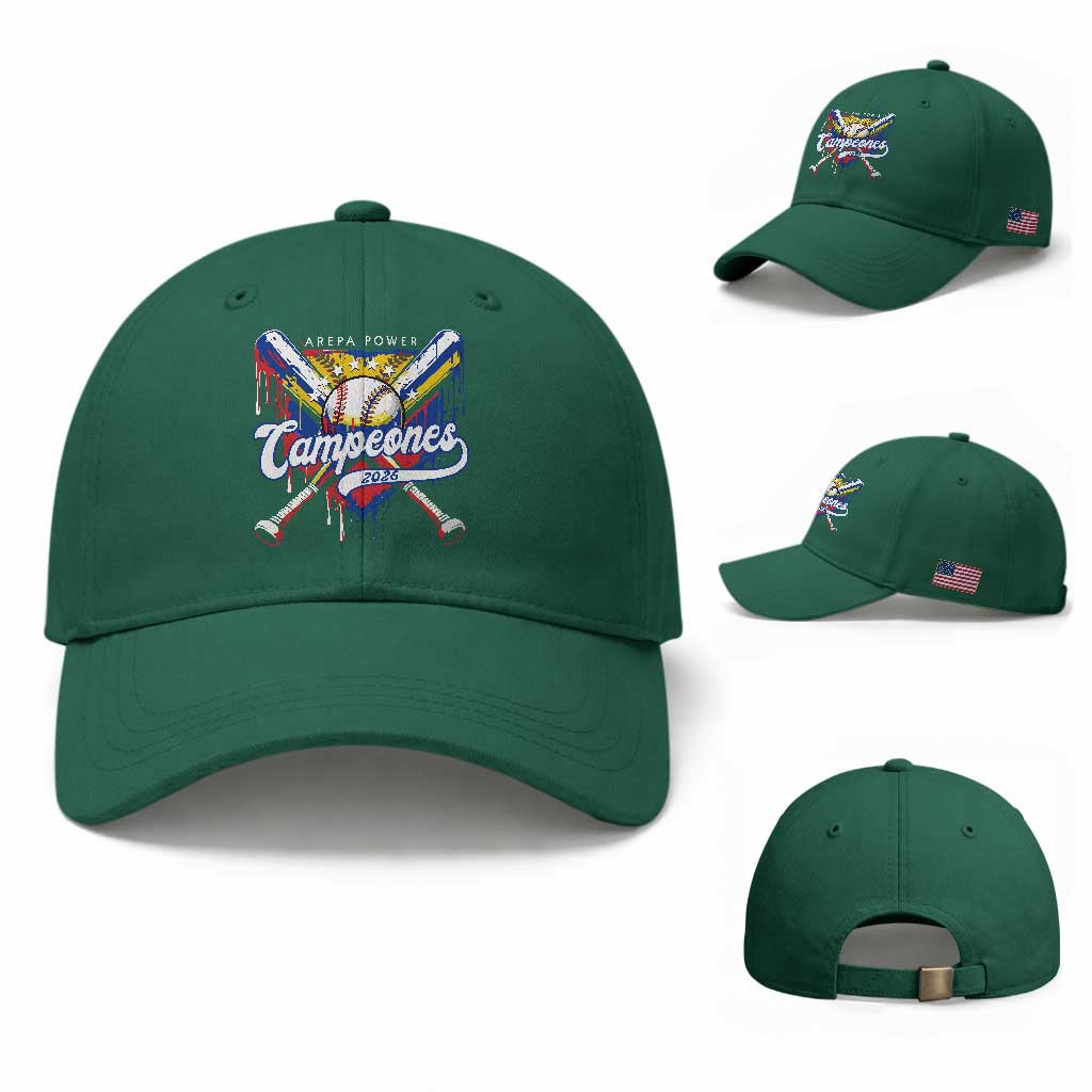 Venezuela Campeones Baseball Championship 2026 Baseball Cap Home Plate Drip TS11 Baseball Cap Universal Fit Irish Green Print Your Wear