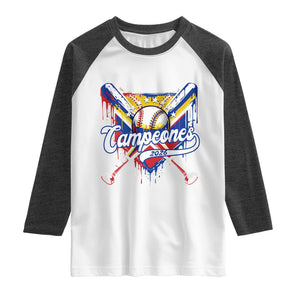Venezuela Campeones Baseball Championship 2026 Raglan Shirt Home Plate Drip TS11 White Heather Charcoal Print Your Wear