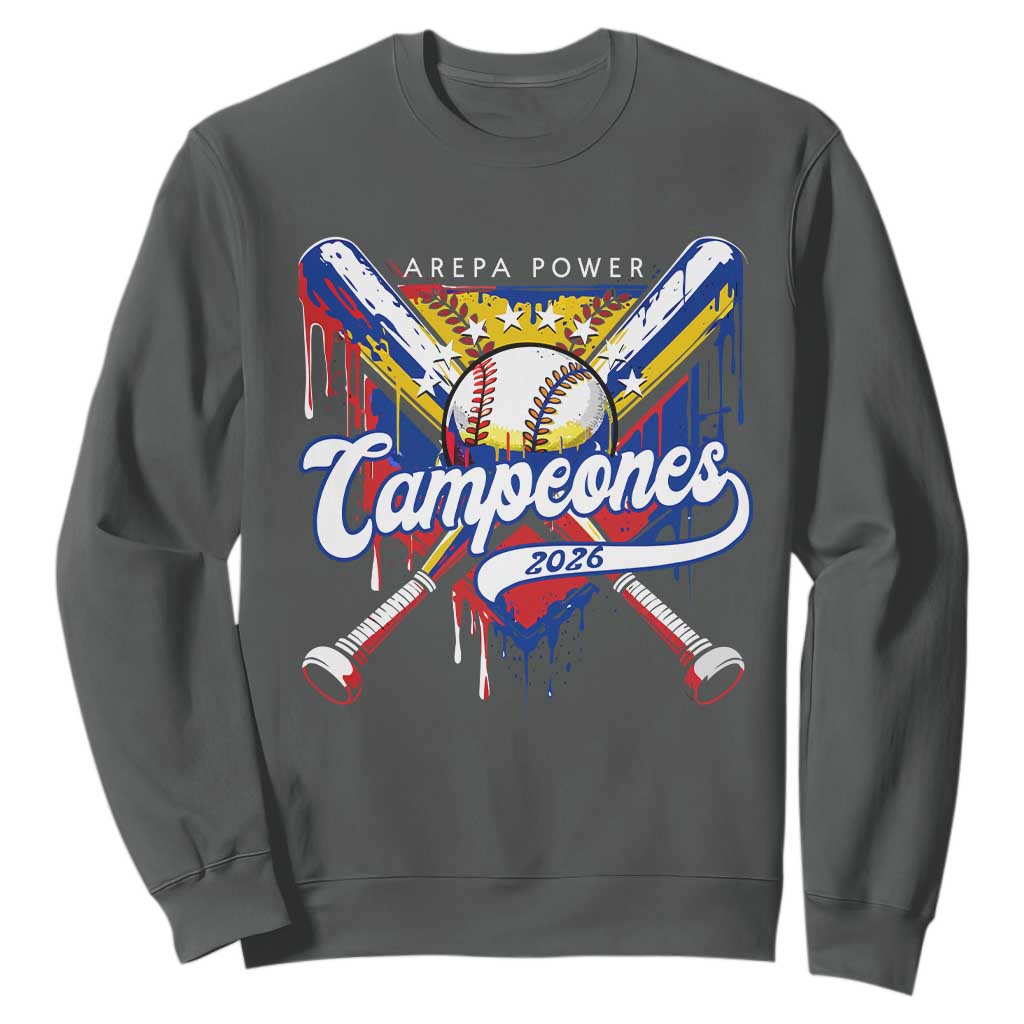 Venezuela Campeones Baseball Championship 2026 Sweatshirt Home Plate Drip TS11 Dark Heather Print Your Wear