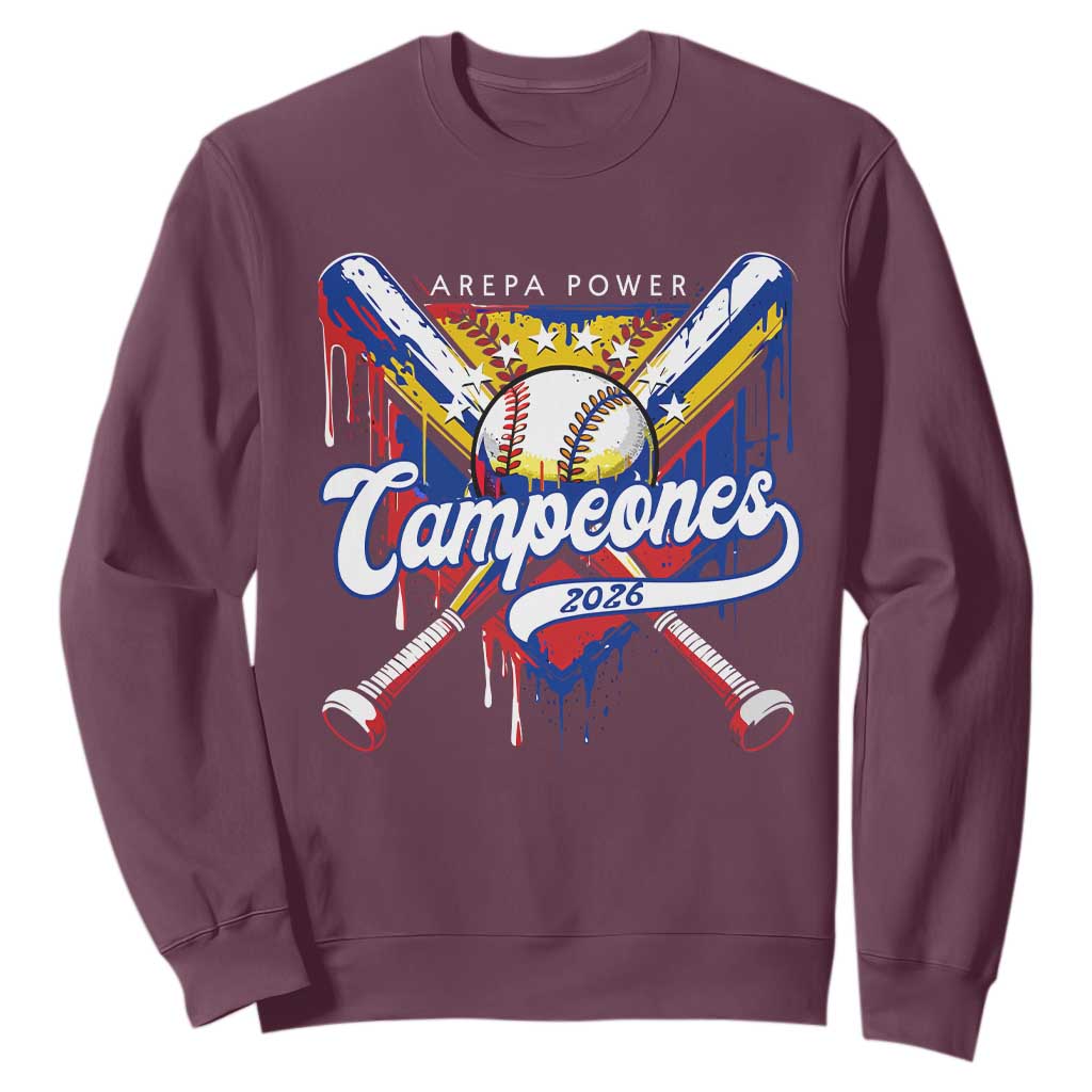 Venezuela Campeones Baseball Championship 2026 Sweatshirt Home Plate Drip TS11 Maroon Print Your Wear