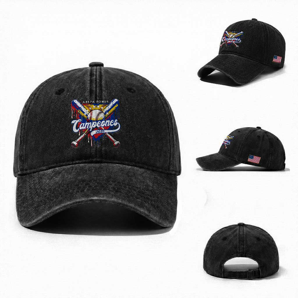 Venezuela Campeones Baseball Championship 2026 Washed Cotton Baseball Cap Home Plate Drip TS11 Washed Cap Universal Fit Black Print Your Wear