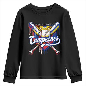 Venezuela Campeones Baseball Championship 2026 Youth Sweatshirt Home Plate Drip TS11 Black Print Your Wear
