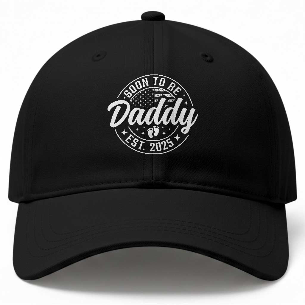 Funny Promoted To Daddy 2025 Baseball Cap Newborn Vintage American Flag Baby Footprint TS11 Print Your Wear