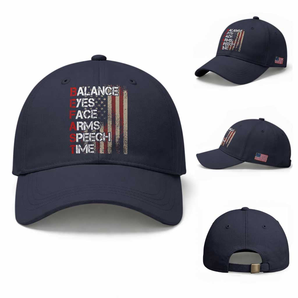 Stroke Awareness Baseball Cap BEFAST Stroke Symptoms Vintage American Flag TS11 Baseball Cap Universal Fit Navy Print Your Wear