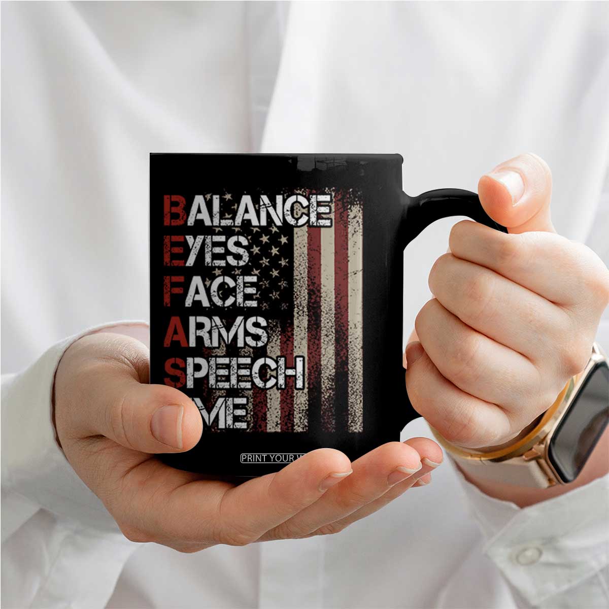 Stroke Awareness Coffee Mug BEFAST Stroke Symptoms Vintage American Flag TS11 Print Your Wear
