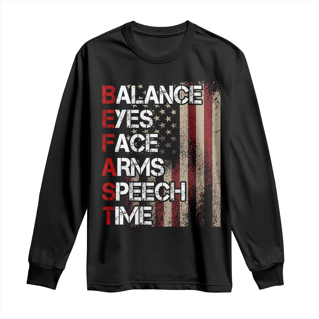 Stroke Awareness Long Sleeve Shirt BEFAST Stroke Symptoms Vintage American Flag TS11 Black Print Your Wear