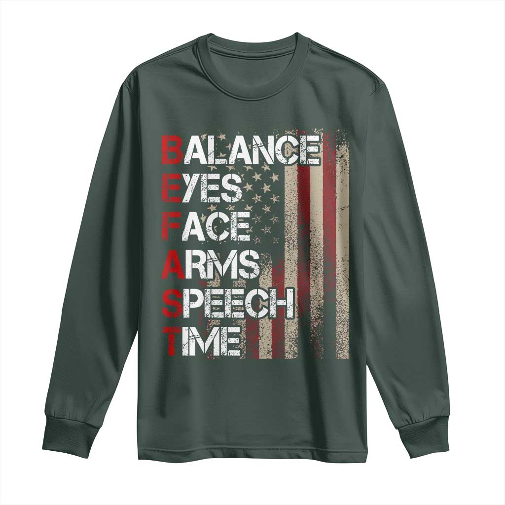 Stroke Awareness Long Sleeve Shirt BEFAST Stroke Symptoms Vintage American Flag TS11 Dark Forest Green Print Your Wear