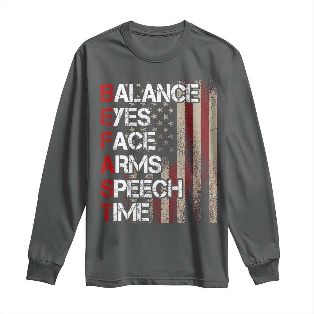 Stroke Awareness Long Sleeve Shirt BEFAST Stroke Symptoms Vintage American Flag TS11 Dark Heather Print Your Wear