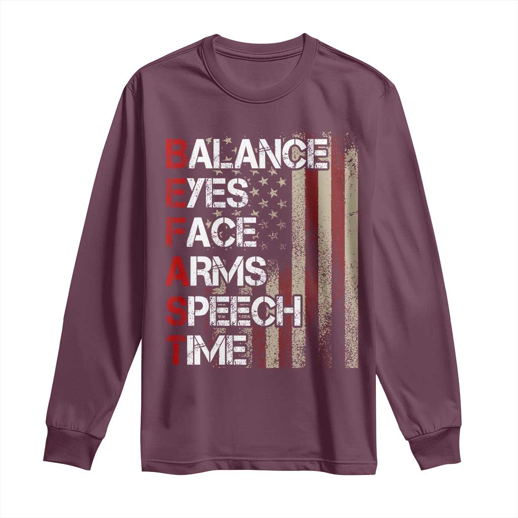 Stroke Awareness Long Sleeve Shirt BEFAST Stroke Symptoms Vintage American Flag TS11 Maroon Print Your Wear