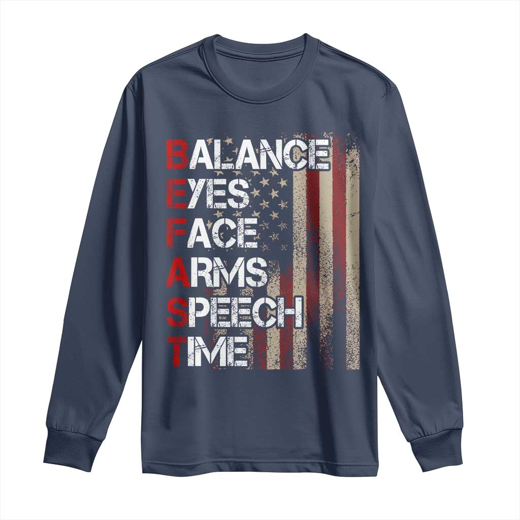 Stroke Awareness Long Sleeve Shirt BEFAST Stroke Symptoms Vintage American Flag TS11 Navy Print Your Wear