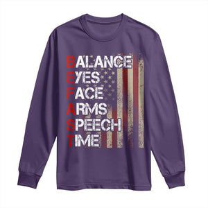 Stroke Awareness Long Sleeve Shirt BEFAST Stroke Symptoms Vintage American Flag TS11 Purple Print Your Wear