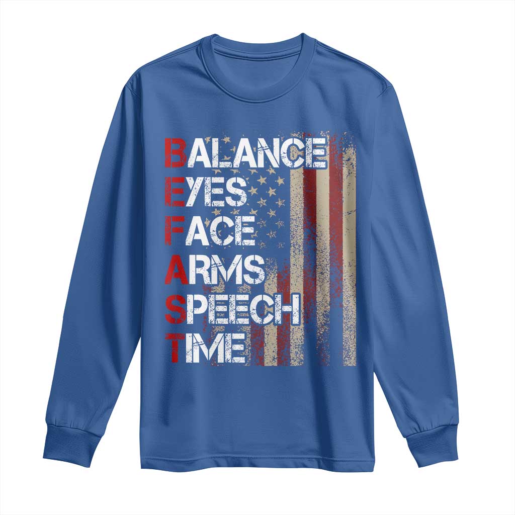 Stroke Awareness Long Sleeve Shirt BEFAST Stroke Symptoms Vintage American Flag TS11 Royal Blue Print Your Wear