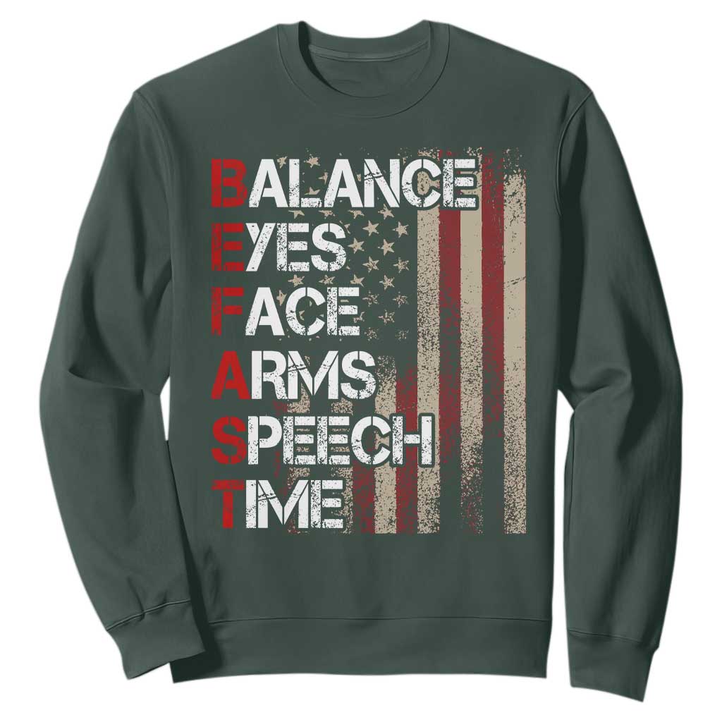 Stroke Awareness Sweatshirt BEFAST Stroke Symptoms Vintage American Flag TS11 Dark Forest Green Print Your Wear