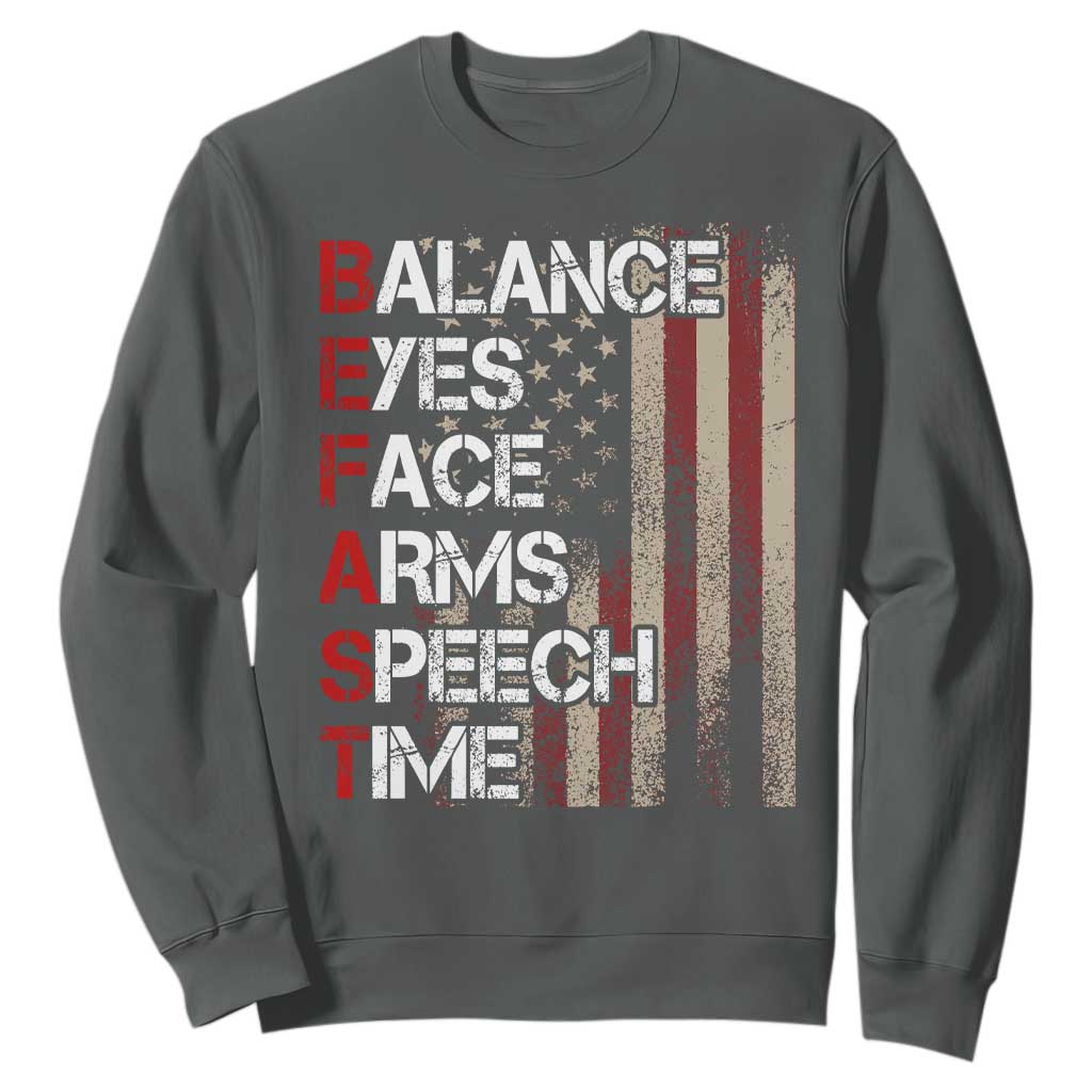 Stroke Awareness Sweatshirt BEFAST Stroke Symptoms Vintage American Flag TS11 Dark Heather Print Your Wear