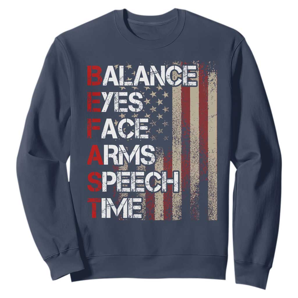 Stroke Awareness Sweatshirt BEFAST Stroke Symptoms Vintage American Flag TS11 Navy Print Your Wear