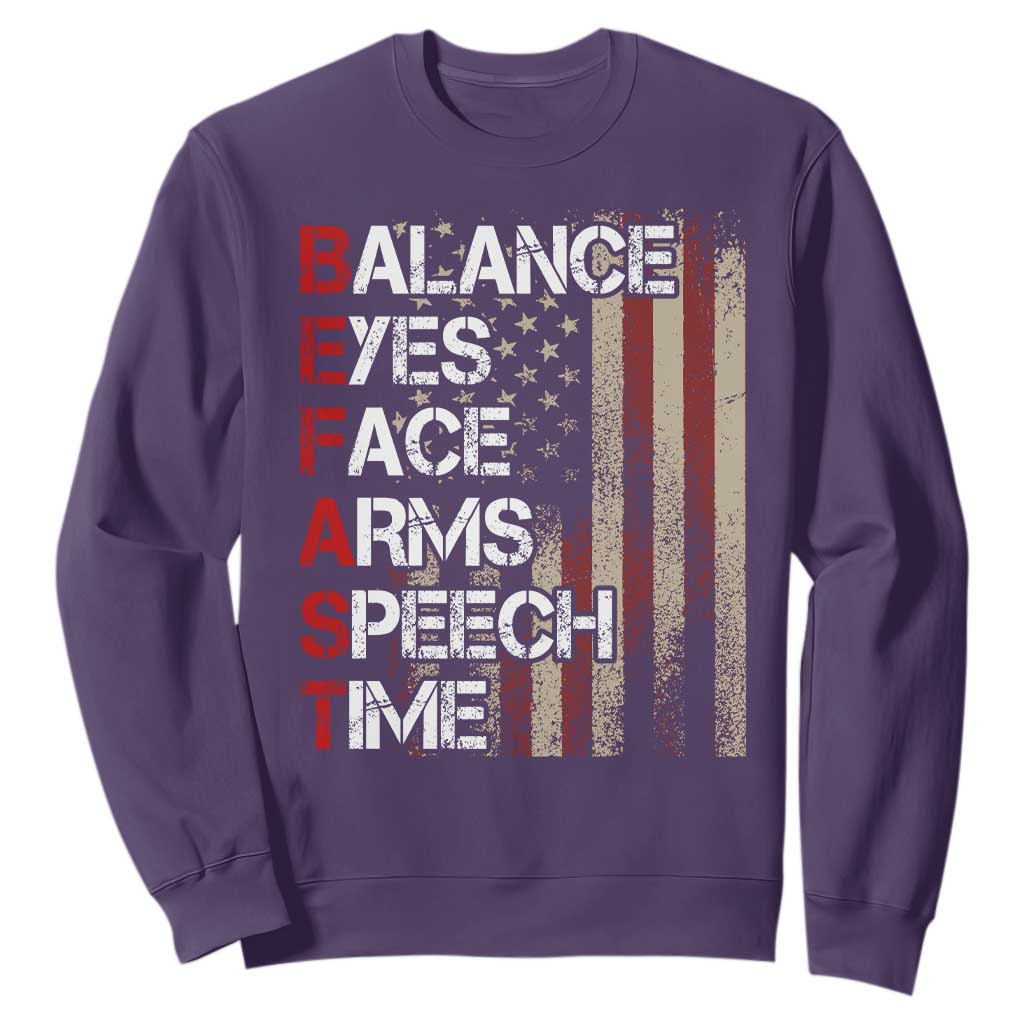 Stroke Awareness Sweatshirt BEFAST Stroke Symptoms Vintage American Flag TS11 Purple Print Your Wear