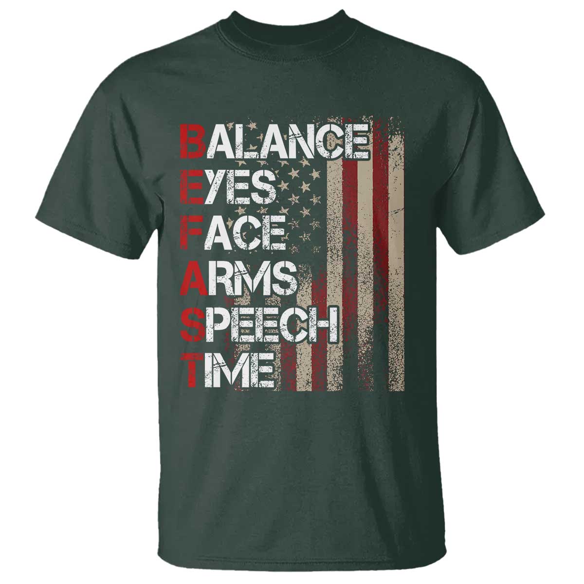 Stroke Awareness T Shirt BEFAST Stroke Symptoms Vintage American Flag TS11 Dark Forest Green Print Your Wear