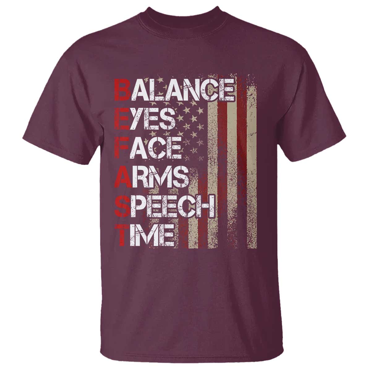 Stroke Awareness T Shirt BEFAST Stroke Symptoms Vintage American Flag TS11 Maroon Print Your Wear