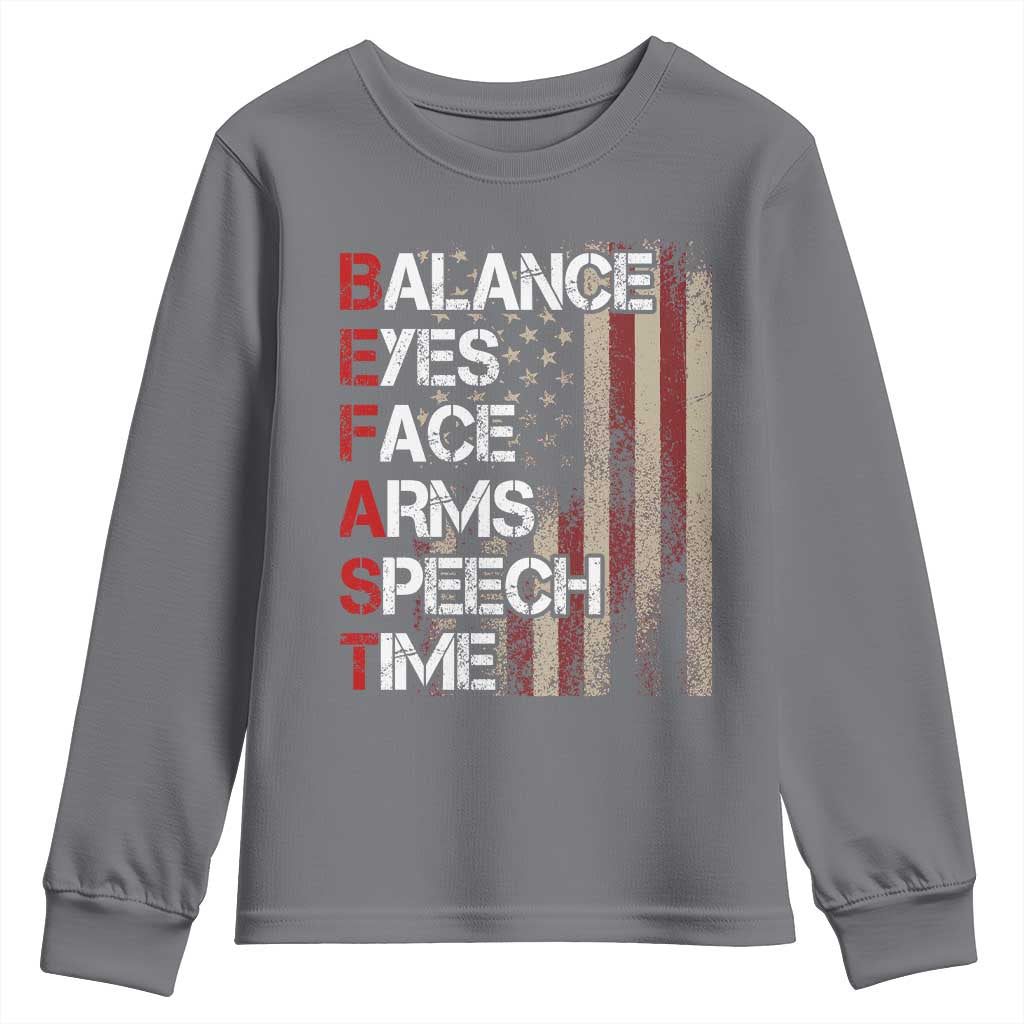 Stroke Awareness Youth Sweatshirt BEFAST Stroke Symptoms Vintage American Flag TS11 Charcoal Print Your Wear