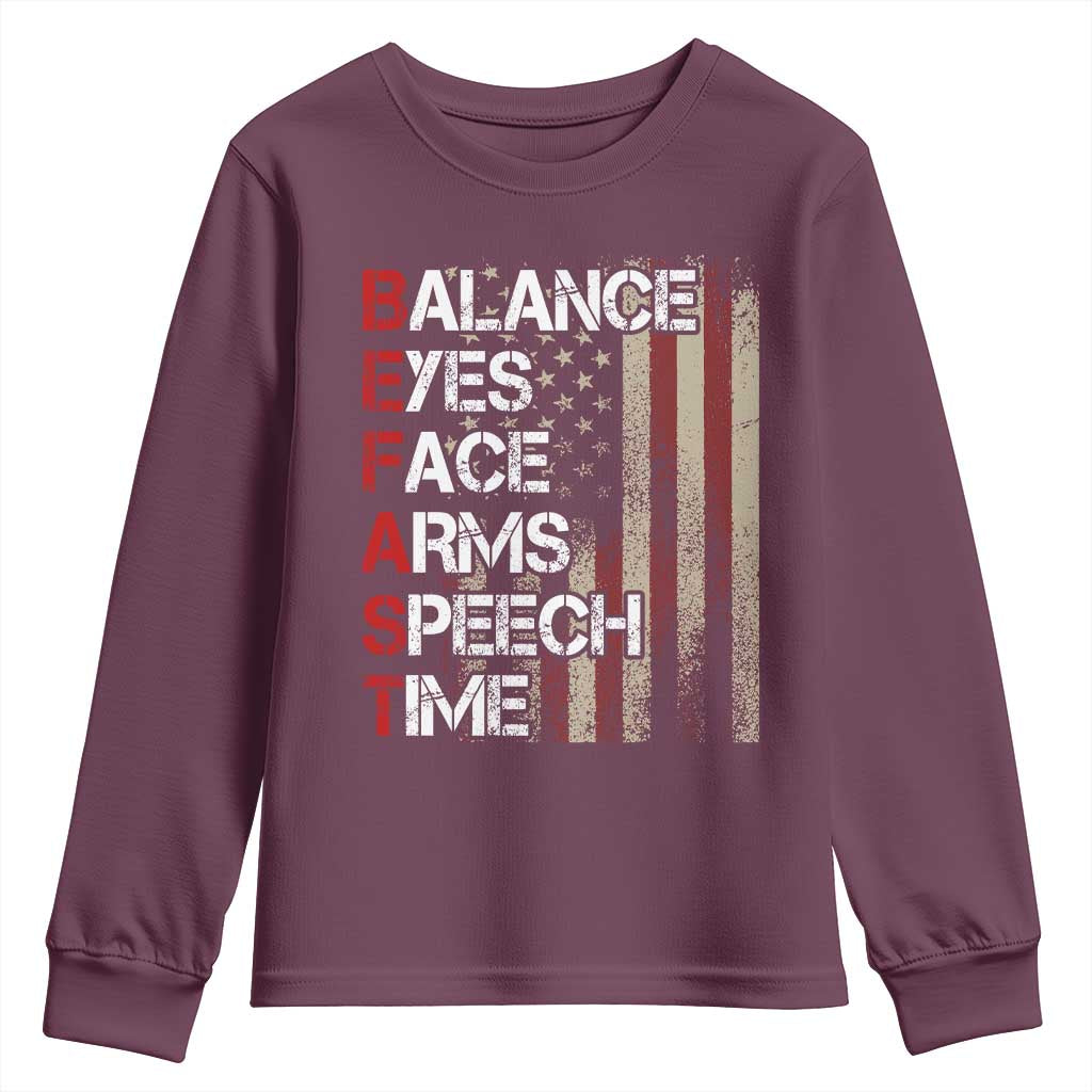 Stroke Awareness Youth Sweatshirt BEFAST Stroke Symptoms Vintage American Flag TS11 Maroon Print Your Wear