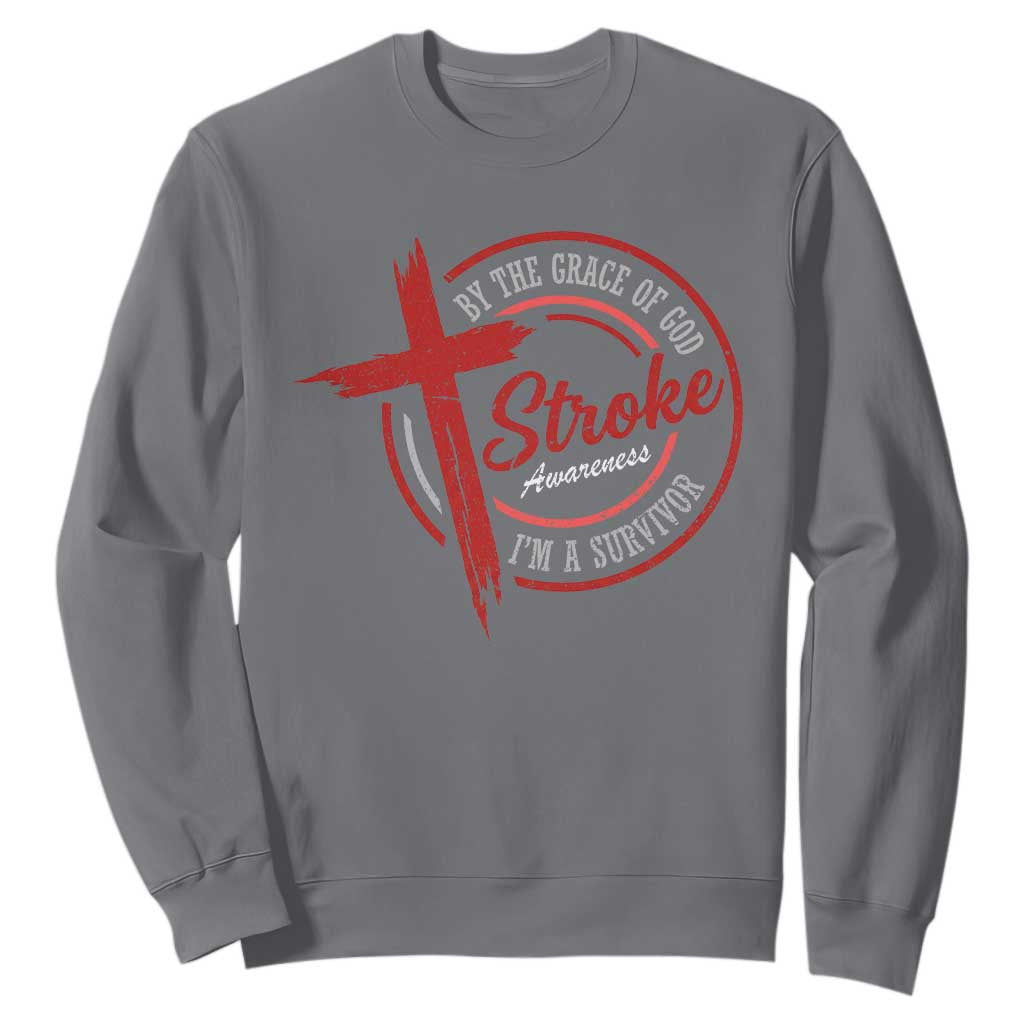 By The Grace Of God I'm A Survivor Stroke Awareness Sweatshirt TS11 Charcoal Print Your Wear