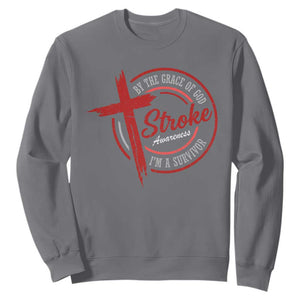 By The Grace Of God I'm A Survivor Stroke Awareness Sweatshirt TS11 Charcoal Print Your Wear