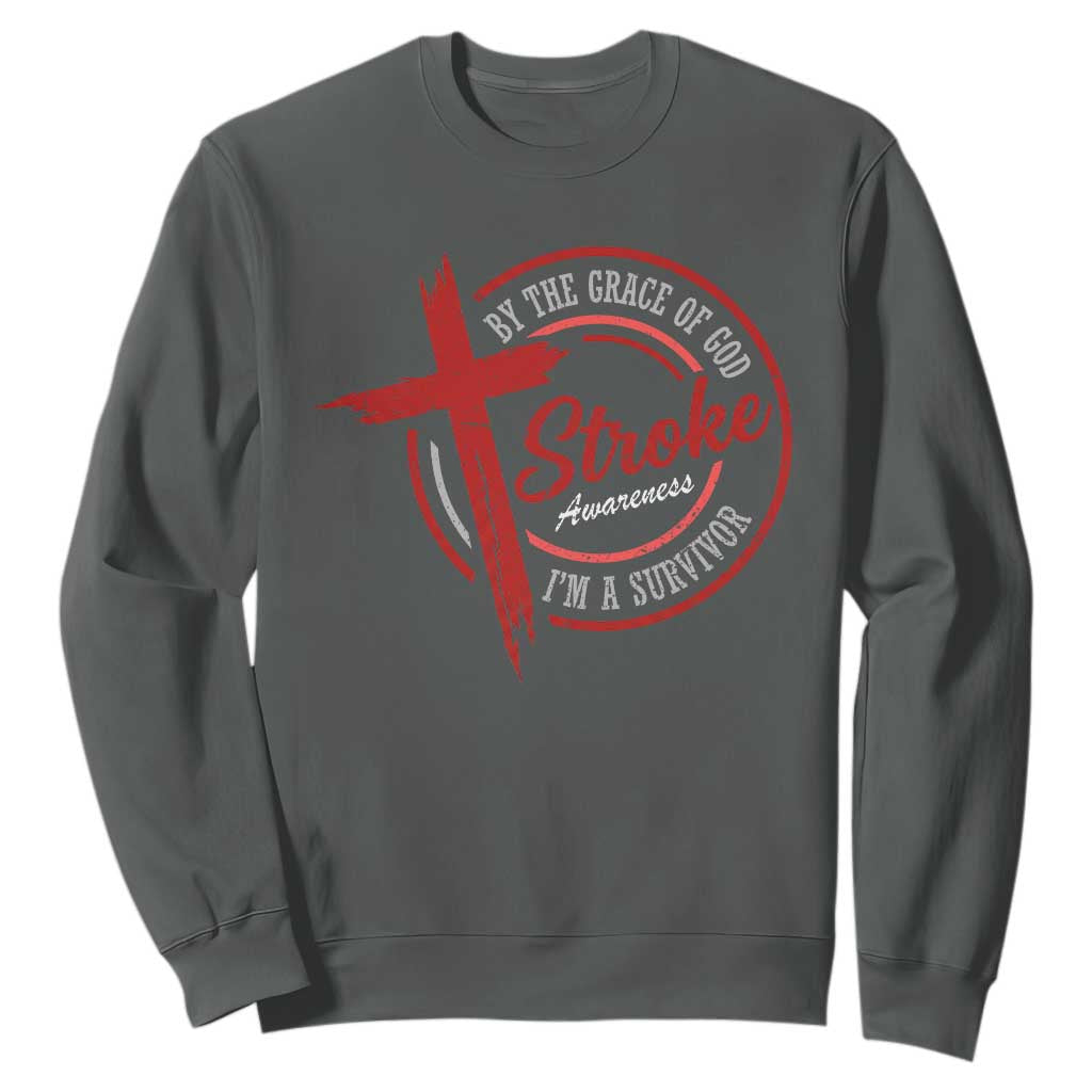 By The Grace Of God I'm A Survivor Stroke Awareness Sweatshirt TS11 Dark Heather Print Your Wear