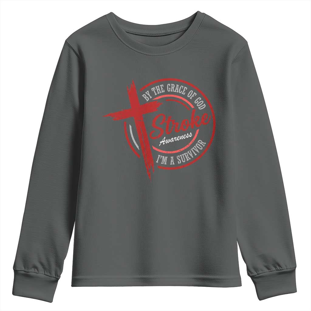 By The Grace Of God I'm A Survivor Stroke Awareness Youth Sweatshirt TS11 Dark Heather Print Your Wear