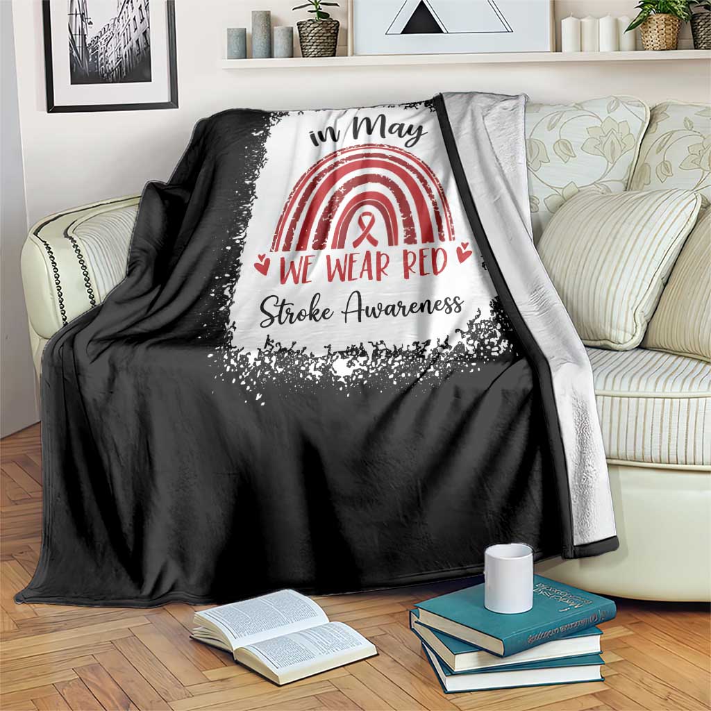 In May We Wear Red Stroke Awareness Throw Blanket Bleach Effect TS11 Print Your Wear