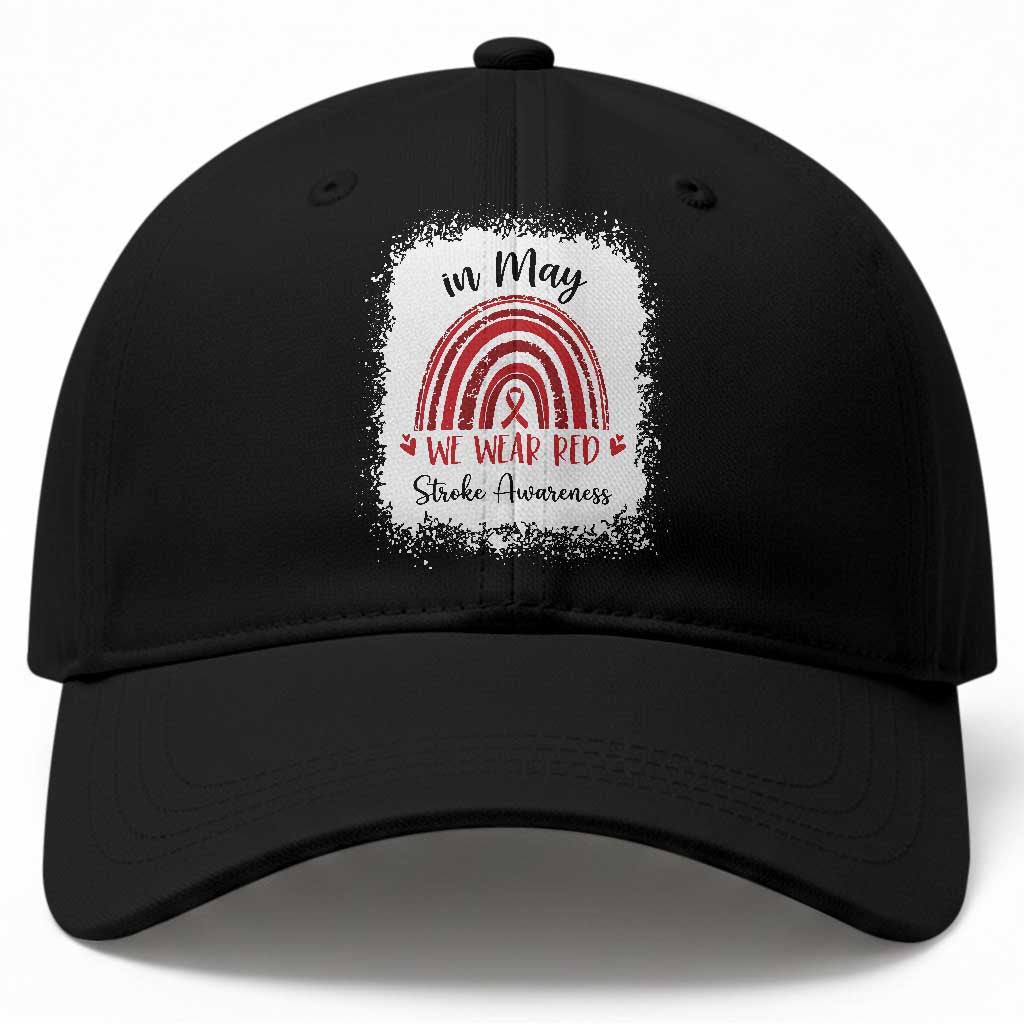 In May We Wear Red Stroke Awareness Baseball Cap Bleach Effect TS11 Print Your Wear