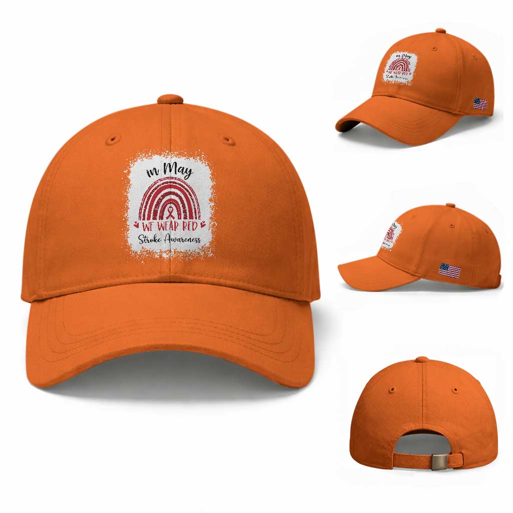 In May We Wear Red Stroke Awareness Baseball Cap Bleach Effect TS11 Baseball Cap Universal Fit Orange Print Your Wear