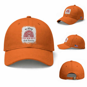 In May We Wear Red Stroke Awareness Baseball Cap Bleach Effect TS11 Baseball Cap Universal Fit Orange Print Your Wear