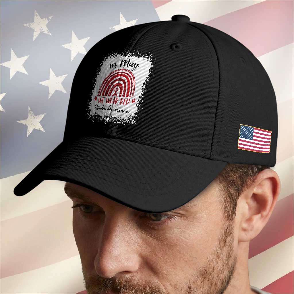 In May We Wear Red Stroke Awareness Baseball Cap Bleach Effect TS11 Print Your Wear