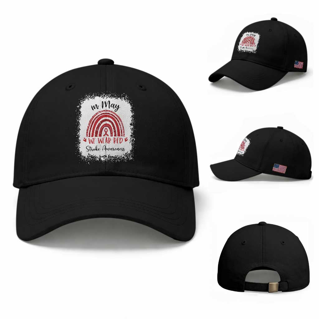 In May We Wear Red Stroke Awareness Baseball Cap Bleach Effect TS11 Baseball Cap Universal Fit Black Print Your Wear