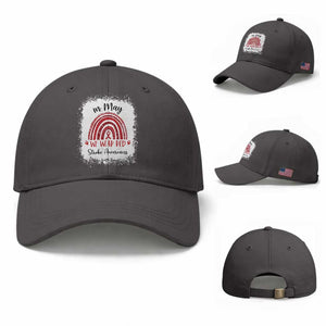 In May We Wear Red Stroke Awareness Baseball Cap Bleach Effect TS11 Baseball Cap Universal Fit Dark Gray Print Your Wear