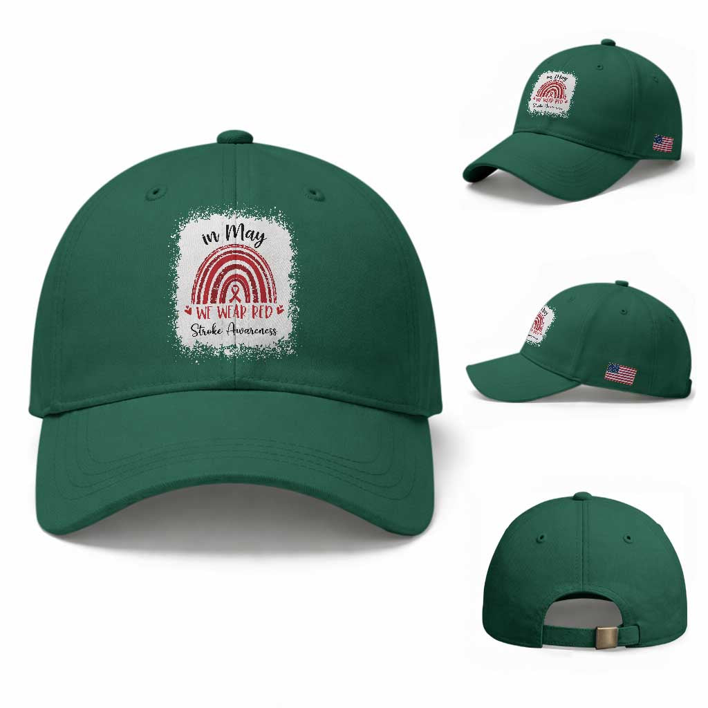 In May We Wear Red Stroke Awareness Baseball Cap Bleach Effect TS11 Baseball Cap Universal Fit Irish Green Print Your Wear