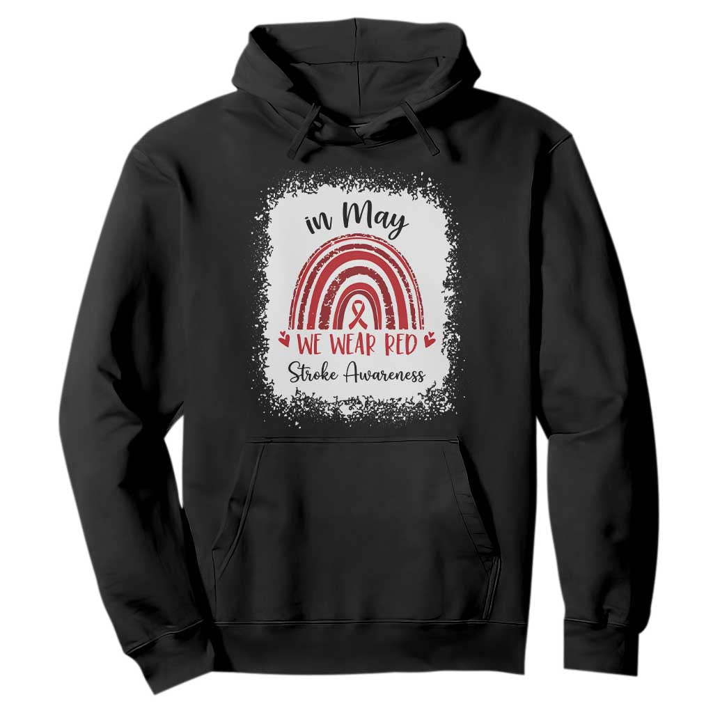 In May We Wear Red Stroke Awareness Hoodie Bleach Effect TS11 Black Print Your Wear