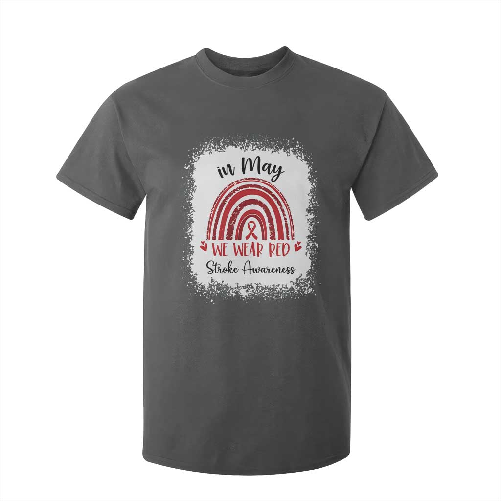 In May We Wear Red Stroke Awareness T Shirt For Kid Bleach Effect TS11 Dark Heather Print Your Wear