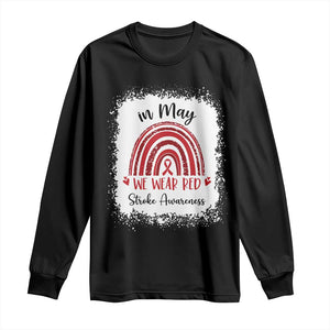 In May We Wear Red Stroke Awareness Long Sleeve Shirt Bleach Effect TS11 Black Print Your Wear
