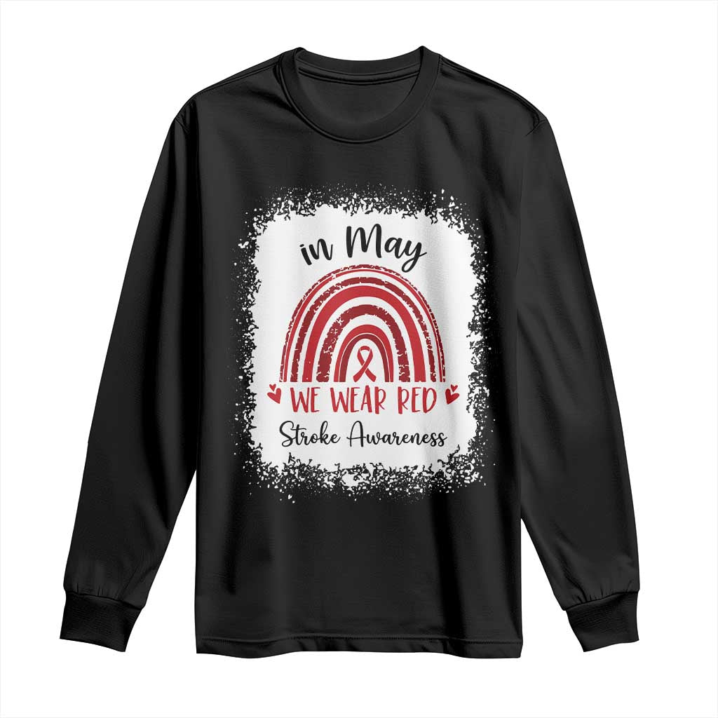 In May We Wear Red Stroke Awareness Long Sleeve Shirt Bleach Effect TS11 Black Print Your Wear