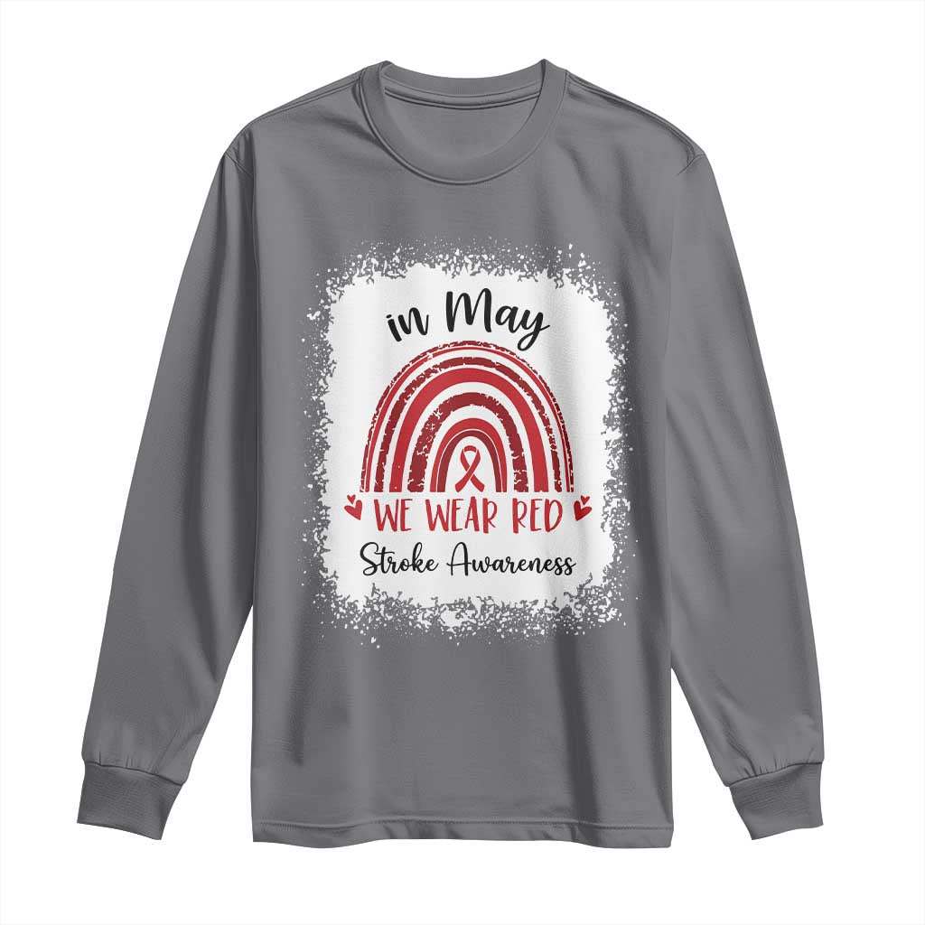 In May We Wear Red Stroke Awareness Long Sleeve Shirt Bleach Effect TS11 Charcoal Print Your Wear