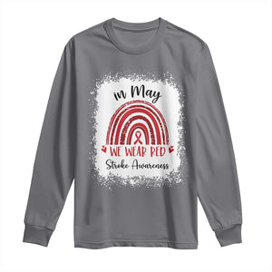 In May We Wear Red Stroke Awareness Long Sleeve Shirt Bleach Effect TS11 Charcoal Print Your Wear