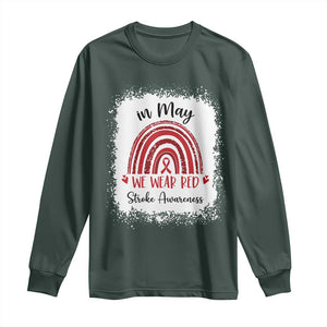 In May We Wear Red Stroke Awareness Long Sleeve Shirt Bleach Effect TS11 Dark Forest Green Print Your Wear