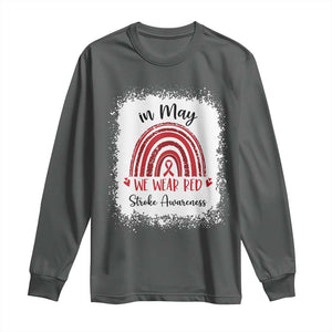 In May We Wear Red Stroke Awareness Long Sleeve Shirt Bleach Effect TS11 Dark Heather Print Your Wear